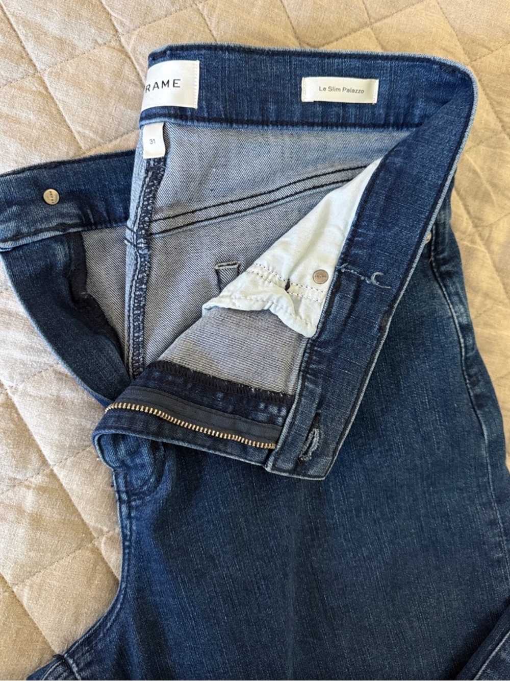 Frame Denim Le Slim Palazzo Flare Jeans in Dark Blue Denim